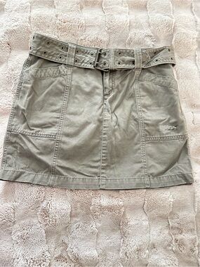 DKNY JEANS Utility Cotton Mini Skirt with Belt - Olive Green